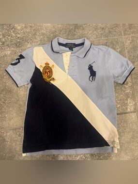 Polo Ralph Lauren baby blue white strip big navy pony size 5